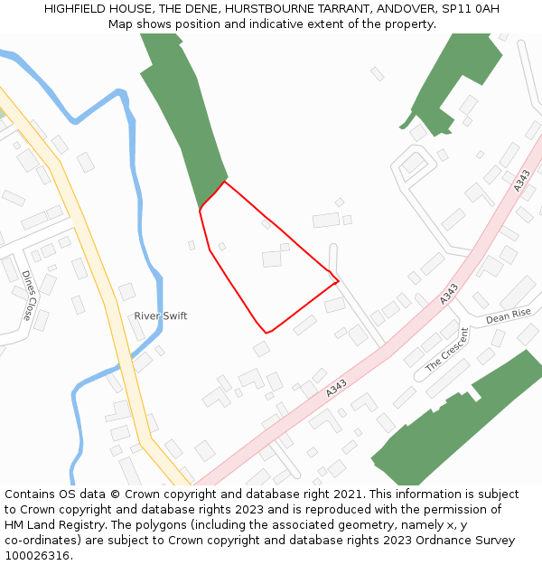 HIGHFIELD HOUSE, THE DENE, HURSTBOURNE TARRANT, ANDOVER, SP11 0AH: Location map and indicative extent of plot