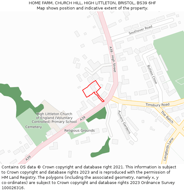 HOME FARM, CHURCH HILL, HIGH LITTLETON, BRISTOL, BS39 6HF: Location map and indicative extent of plot