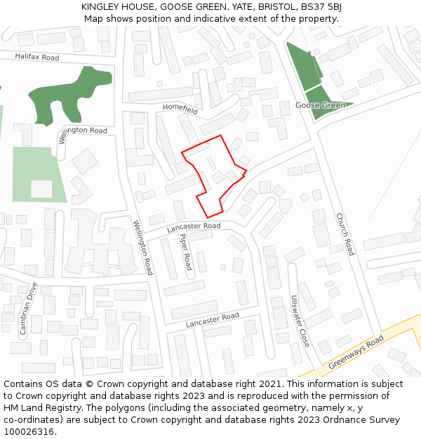 KINGLEY HOUSE, GOOSE GREEN, YATE, BRISTOL, BS37 5BJ: Location map and indicative extent of plot