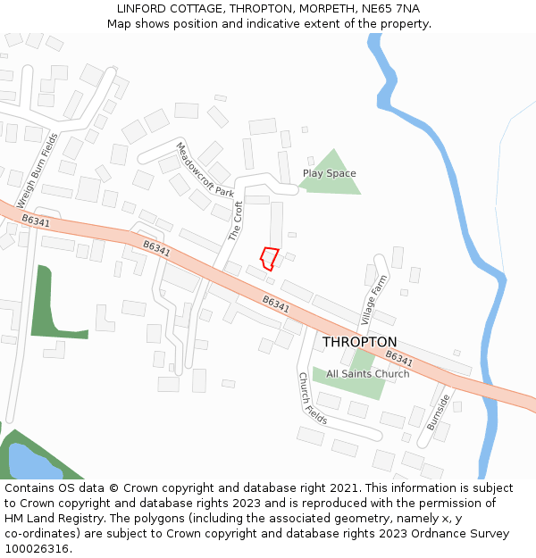 LINFORD COTTAGE, THROPTON, MORPETH, NE65 7NA: Location map and indicative extent of plot