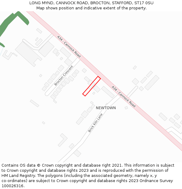 LONG MYND, CANNOCK ROAD, BROCTON, STAFFORD, ST17 0SU: Location map and indicative extent of plot