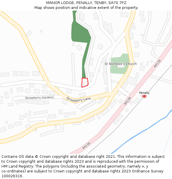 MANOR LODGE, PENALLY, TENBY, SA70 7PZ: Location map and indicative extent of plot