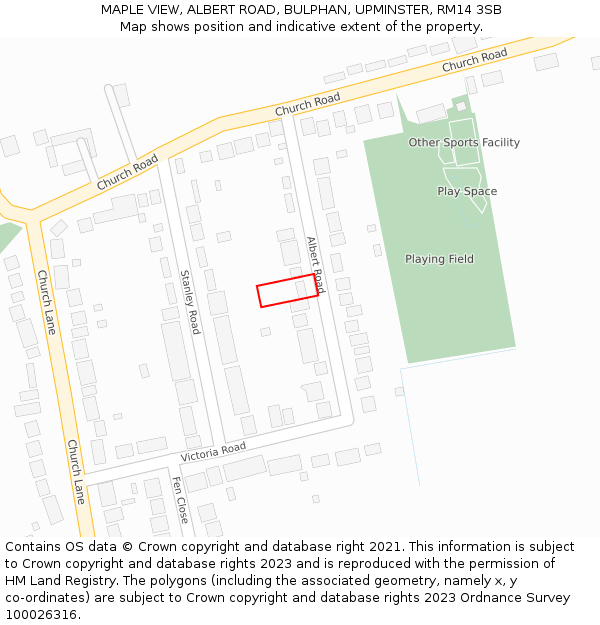 MAPLE VIEW, ALBERT ROAD, BULPHAN, UPMINSTER, RM14 3SB: Location map and indicative extent of plot