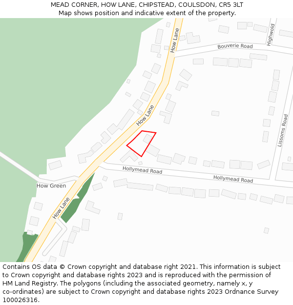 MEAD CORNER, HOW LANE, CHIPSTEAD, COULSDON, CR5 3LT: Location map and indicative extent of plot