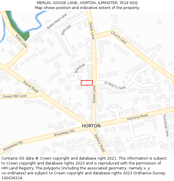 MERLIN, GOOSE LANE, HORTON, ILMINSTER, TA19 9QQ: Location map and indicative extent of plot