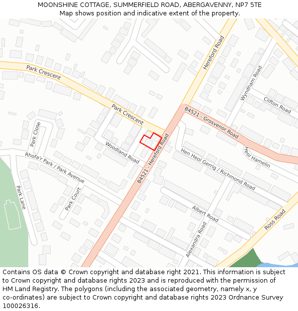 MOONSHINE COTTAGE, SUMMERFIELD ROAD, ABERGAVENNY, NP7 5TE: Location map and indicative extent of plot