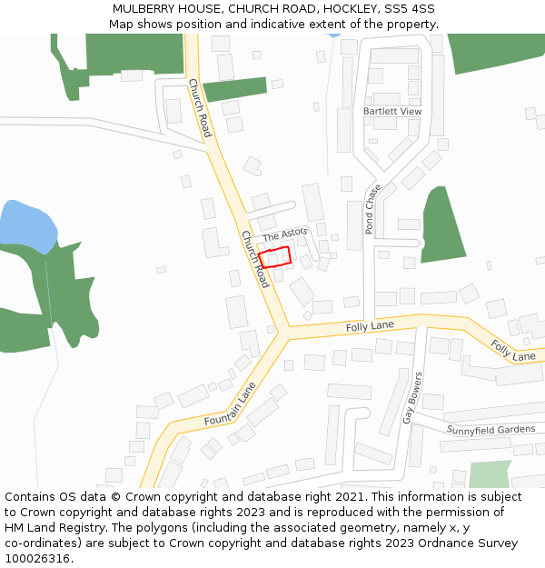 MULBERRY HOUSE, CHURCH ROAD, HOCKLEY, SS5 4SS: Location map and indicative extent of plot