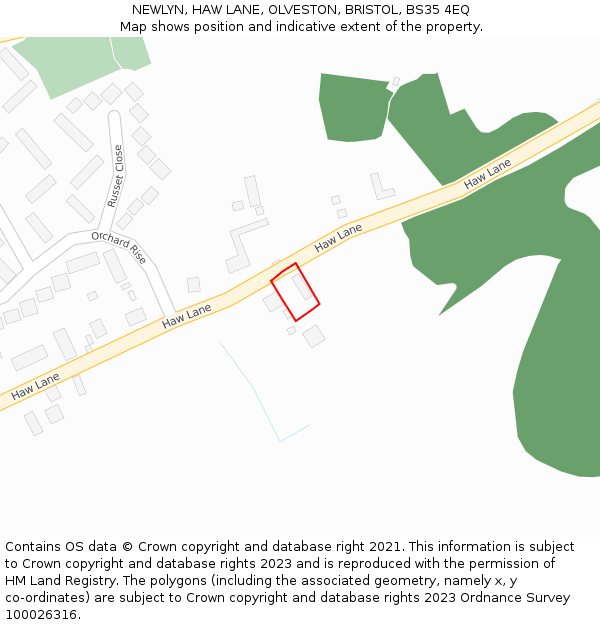 NEWLYN, HAW LANE, OLVESTON, BRISTOL, BS35 4EQ: Location map and indicative extent of plot