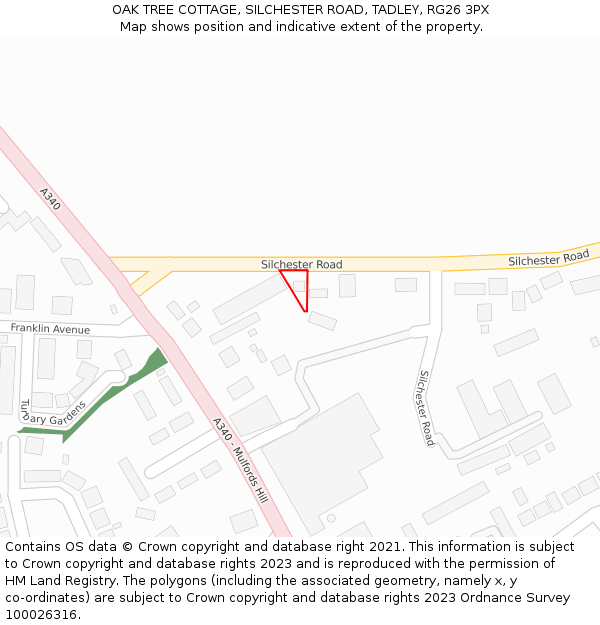 OAK TREE COTTAGE, SILCHESTER ROAD, TADLEY, RG26 3PX: Location map and indicative extent of plot