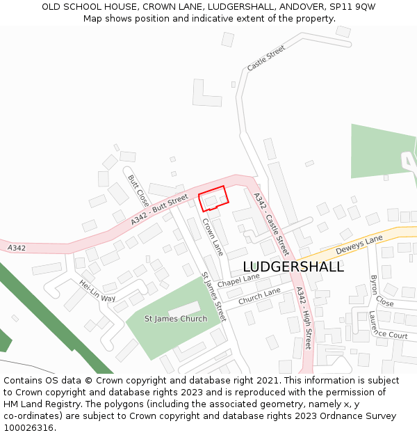 OLD SCHOOL HOUSE, CROWN LANE, LUDGERSHALL, ANDOVER, SP11 9QW: Location map and indicative extent of plot