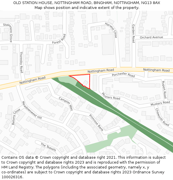 OLD STATION HOUSE, NOTTINGHAM ROAD, BINGHAM, NOTTINGHAM, NG13 8AX: Location map and indicative extent of plot