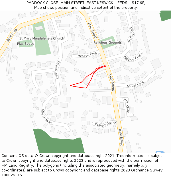 PADDOCK CLOSE, MAIN STREET, EAST KESWICK, LEEDS, LS17 9EJ: Location map and indicative extent of plot