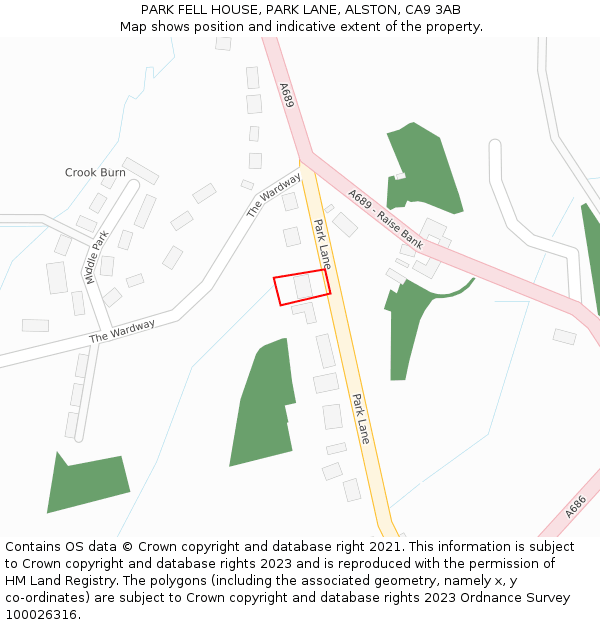 PARK FELL HOUSE, PARK LANE, ALSTON, CA9 3AB: Location map and indicative extent of plot