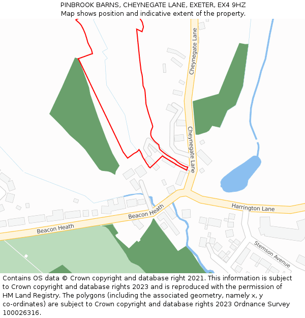 PINBROOK BARNS, CHEYNEGATE LANE, EXETER, EX4 9HZ: Location map and indicative extent of plot