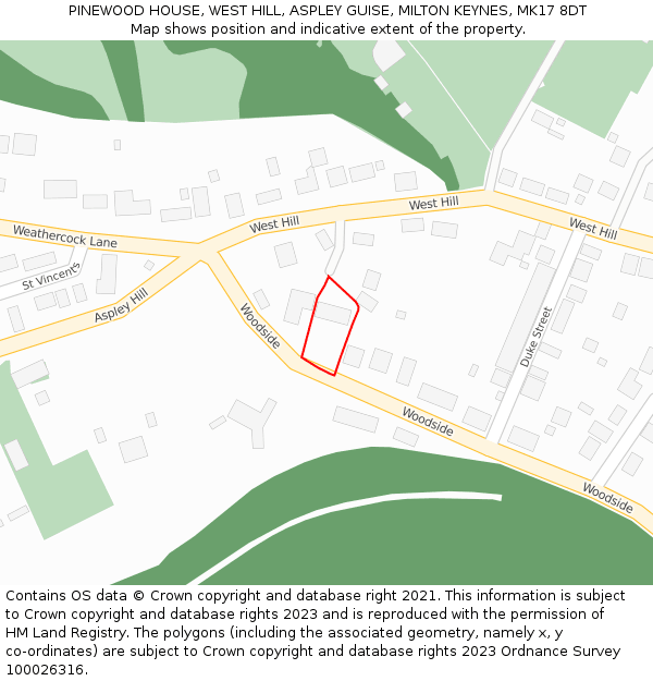 PINEWOOD HOUSE, WEST HILL, ASPLEY GUISE, MILTON KEYNES, MK17 8DT: Location map and indicative extent of plot