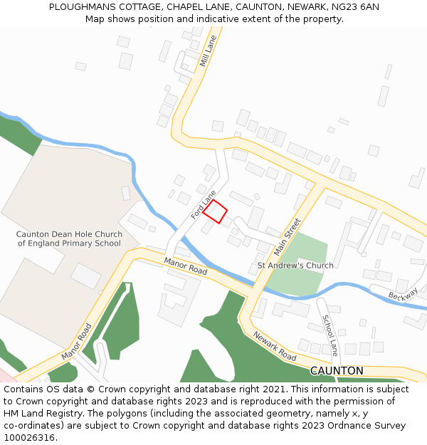 PLOUGHMANS COTTAGE, CHAPEL LANE, CAUNTON, NEWARK, NG23 6AN: Location map and indicative extent of plot