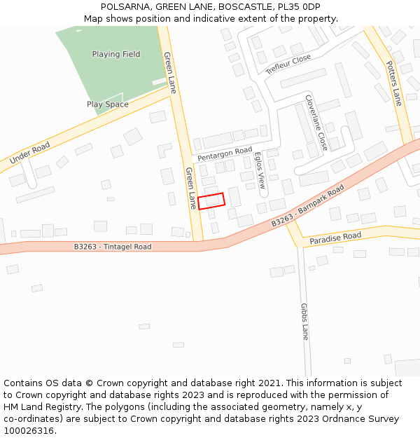 POLSARNA, GREEN LANE, BOSCASTLE, PL35 0DP: Location map and indicative extent of plot