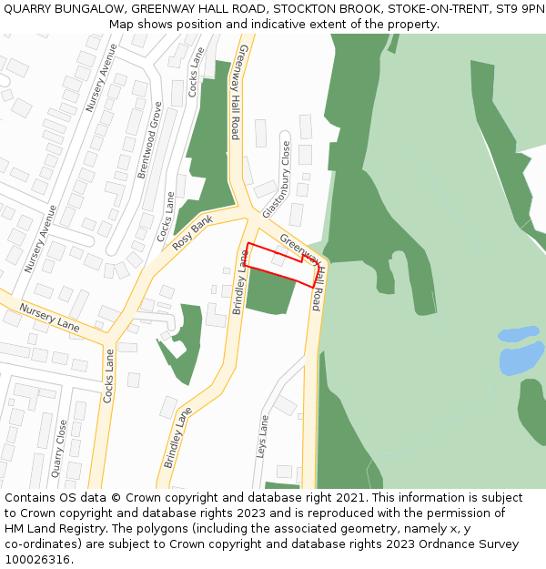 QUARRY BUNGALOW, GREENWAY HALL ROAD, STOCKTON BROOK, STOKE-ON-TRENT, ST9 9PN: Location map and indicative extent of plot