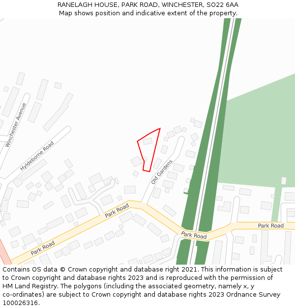 RANELAGH HOUSE, PARK ROAD, WINCHESTER, SO22 6AA: Location map and indicative extent of plot