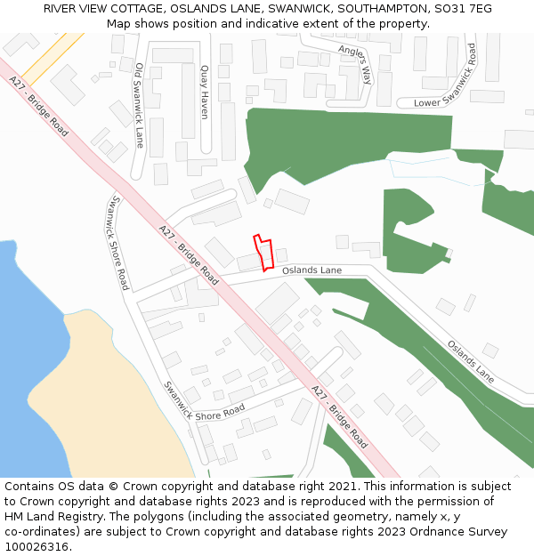 RIVER VIEW COTTAGE, OSLANDS LANE, SWANWICK, SOUTHAMPTON, SO31 7EG: Location map and indicative extent of plot