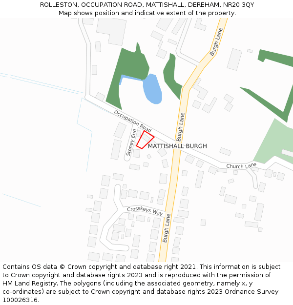 ROLLESTON, OCCUPATION ROAD, MATTISHALL, DEREHAM, NR20 3QY: Location map and indicative extent of plot