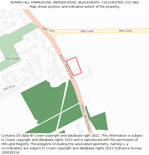 ROMAN HILL FARMHOUSE, MERSEA ROAD, BLACKHEATH, COLCHESTER, CO2 0BU: Location map and indicative extent of plot