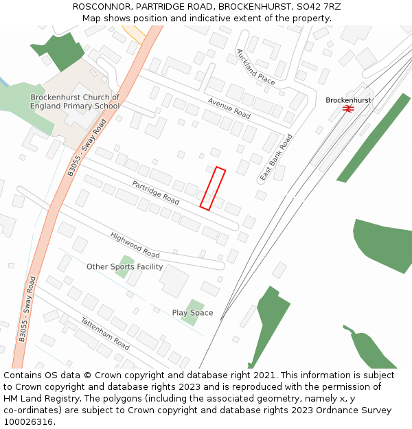 ROSCONNOR, PARTRIDGE ROAD, BROCKENHURST, SO42 7RZ: Location map and indicative extent of plot