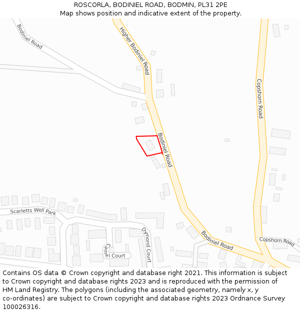 ROSCORLA, BODINIEL ROAD, BODMIN, PL31 2PE: Location map and indicative extent of plot