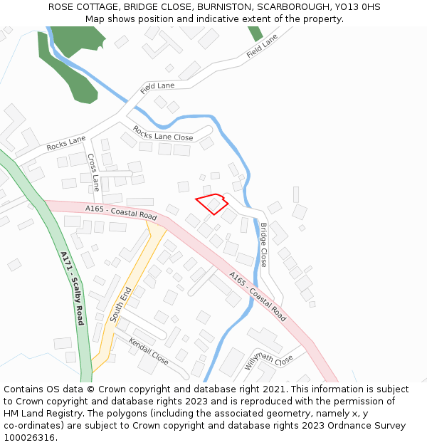 ROSE COTTAGE, BRIDGE CLOSE, BURNISTON, SCARBOROUGH, YO13 0HS: Location map and indicative extent of plot