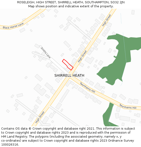 ROSELEIGH, HIGH STREET, SHIRRELL HEATH, SOUTHAMPTON, SO32 2JN: Location map and indicative extent of plot