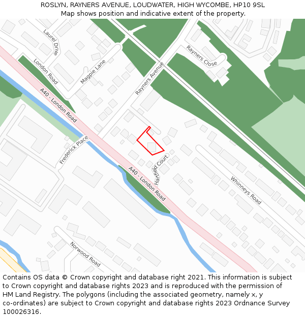 ROSLYN, RAYNERS AVENUE, LOUDWATER, HIGH WYCOMBE, HP10 9SL: Location map and indicative extent of plot