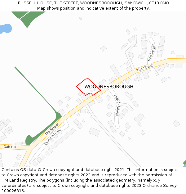 RUSSELL HOUSE, THE STREET, WOODNESBOROUGH, SANDWICH, CT13 0NQ: Location map and indicative extent of plot