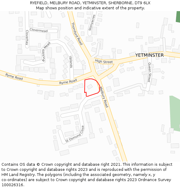 RYEFIELD, MELBURY ROAD, YETMINSTER, SHERBORNE, DT9 6LX: Location map and indicative extent of plot