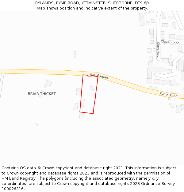 RYLANDS, RYME ROAD, YETMINSTER, SHERBORNE, DT9 6JY: Location map and indicative extent of plot