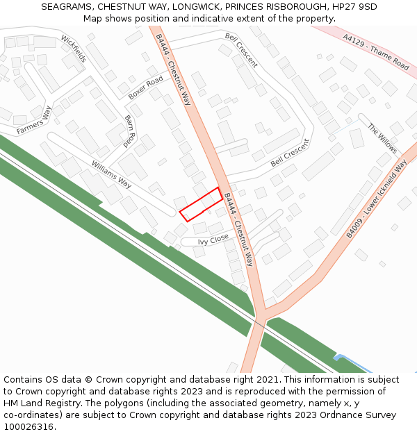 SEAGRAMS, CHESTNUT WAY, LONGWICK, PRINCES RISBOROUGH, HP27 9SD: Location map and indicative extent of plot