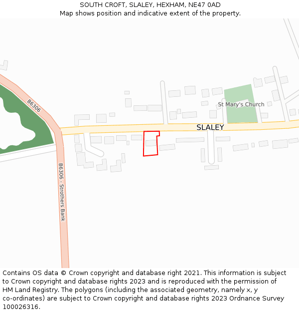 SOUTH CROFT, SLALEY, HEXHAM, NE47 0AD: Location map and indicative extent of plot