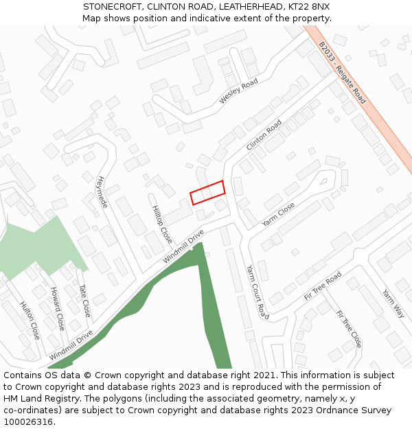 STONECROFT, CLINTON ROAD, LEATHERHEAD, KT22 8NX: Location map and indicative extent of plot