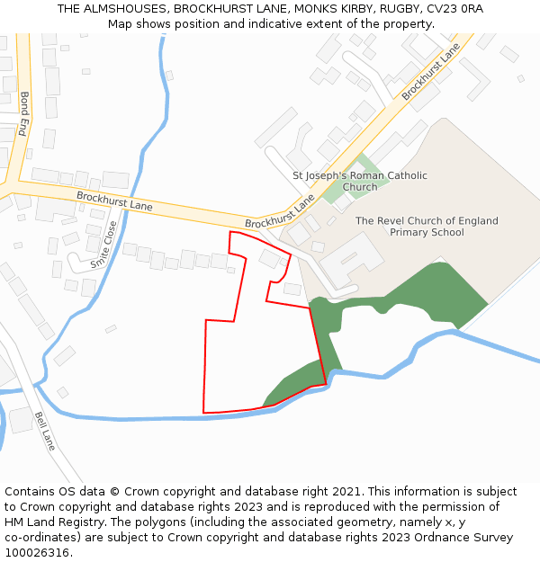 THE ALMSHOUSES, BROCKHURST LANE, MONKS KIRBY, RUGBY, CV23 0RA: Location map and indicative extent of plot