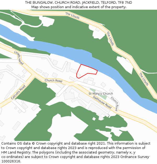 THE BUNGALOW, CHURCH ROAD, JACKFIELD, TELFORD, TF8 7ND: Location map and indicative extent of plot