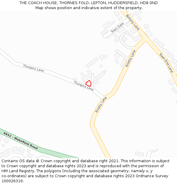 THE COACH HOUSE, THORNES FOLD, LEPTON, HUDDERSFIELD, HD8 0ND: Location map and indicative extent of plot