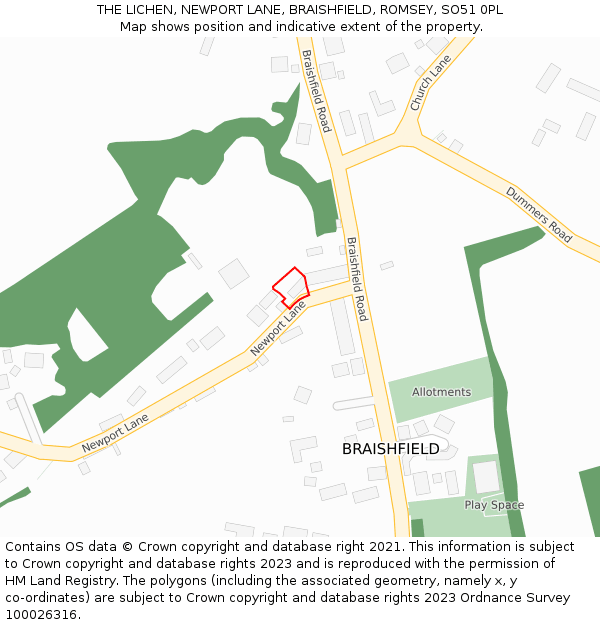 THE LICHEN, NEWPORT LANE, BRAISHFIELD, ROMSEY, SO51 0PL: Location map and indicative extent of plot