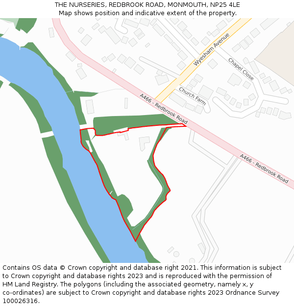 THE NURSERIES, REDBROOK ROAD, MONMOUTH, NP25 4LE: Location map and indicative extent of plot