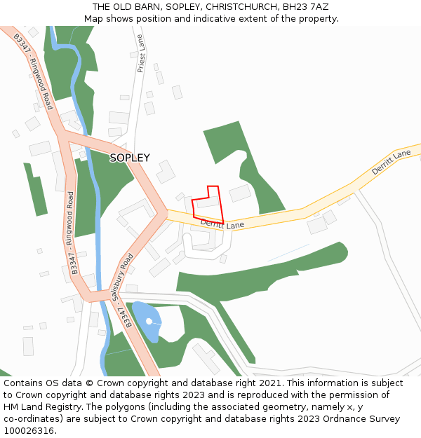 THE OLD BARN, SOPLEY, CHRISTCHURCH, BH23 7AZ: Location map and indicative extent of plot