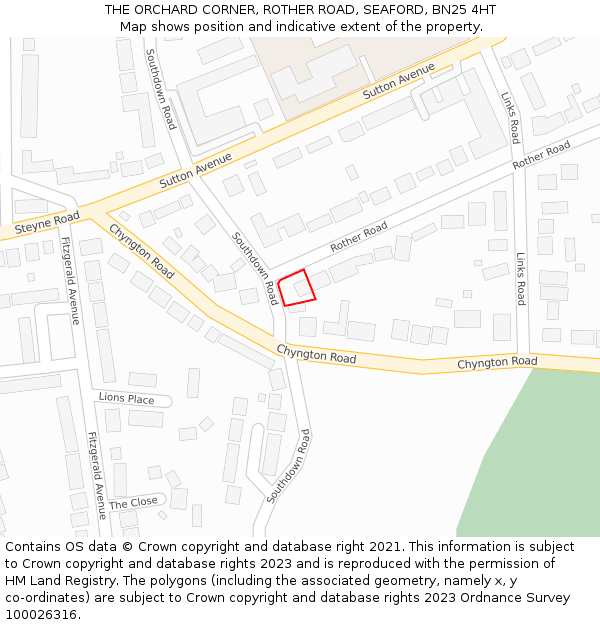 THE ORCHARD CORNER, ROTHER ROAD, SEAFORD, BN25 4HT: Location map and indicative extent of plot