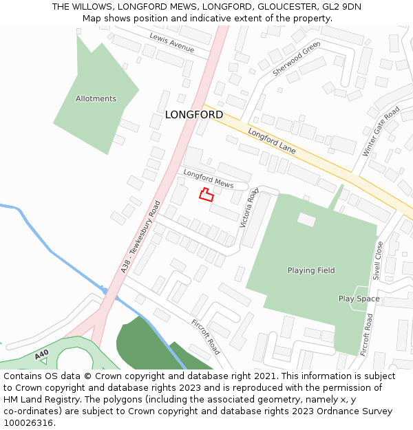 THE WILLOWS, LONGFORD MEWS, LONGFORD, GLOUCESTER, GL2 9DN: Location map and indicative extent of plot