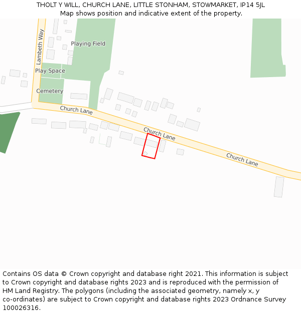 THOLT Y WILL, CHURCH LANE, LITTLE STONHAM, STOWMARKET, IP14 5JL: Location map and indicative extent of plot