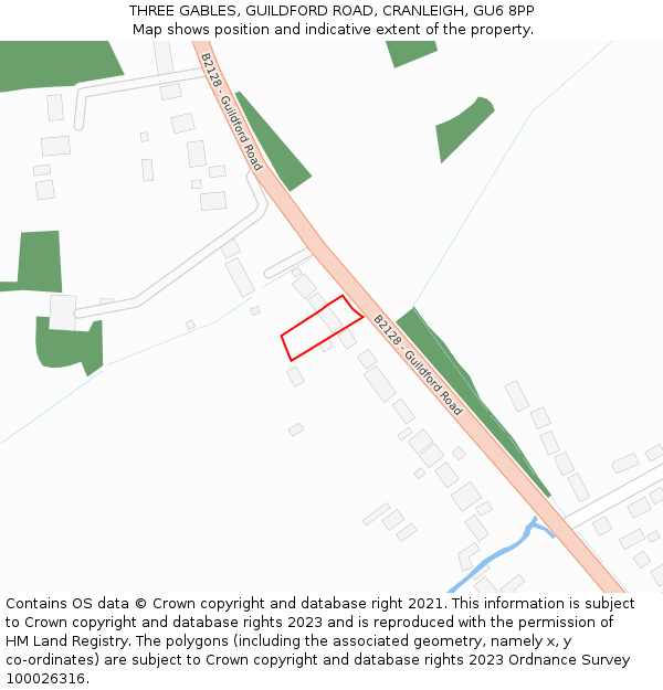 THREE GABLES, GUILDFORD ROAD, CRANLEIGH, GU6 8PP: Location map and indicative extent of plot