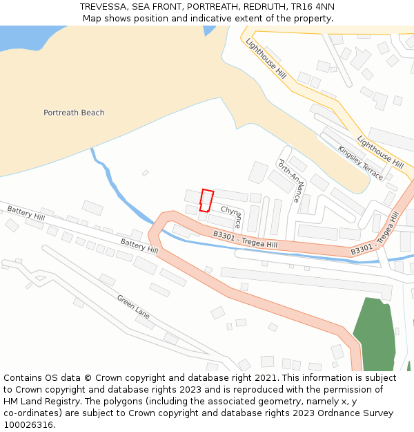 TREVESSA, SEA FRONT, PORTREATH, REDRUTH, TR16 4NN: Location map and indicative extent of plot