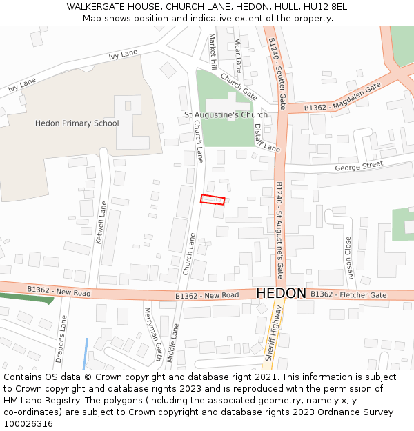 WALKERGATE HOUSE, CHURCH LANE, HEDON, HULL, HU12 8EL: Location map and indicative extent of plot