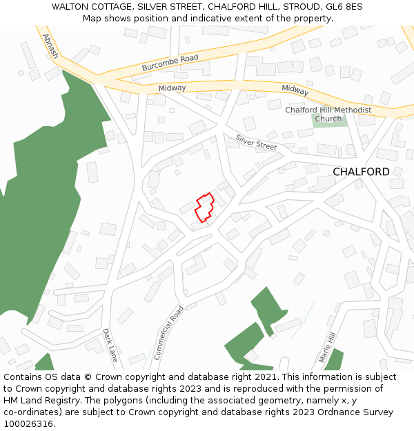 WALTON COTTAGE, SILVER STREET, CHALFORD HILL, STROUD, GL6 8ES: Location map and indicative extent of plot